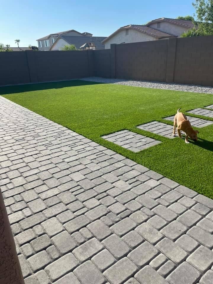 Pet-friendly artificial turf install on an Arizona job site by Green Forever Arizona