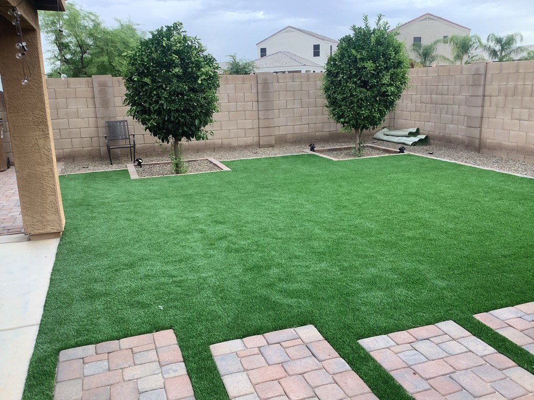 Artificial turf install on an Arizona job site by Green Forever Arizona