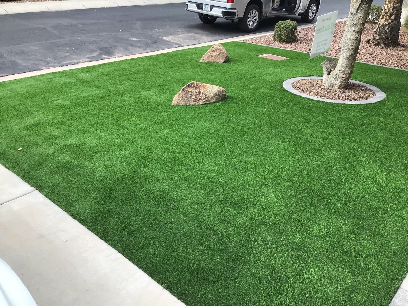 Artificial turf install on an Arizona job site by Green Forever Arizona