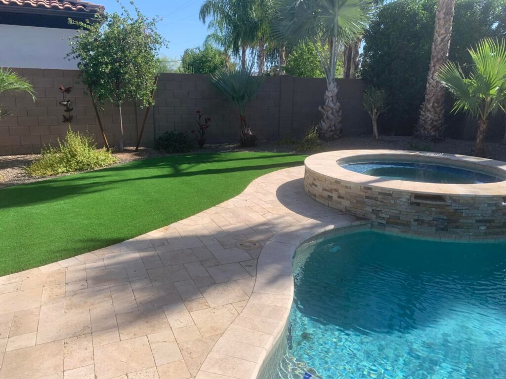 fake grass and pavers for pool area in arizona