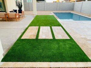 artificial grass and pavers for pool area